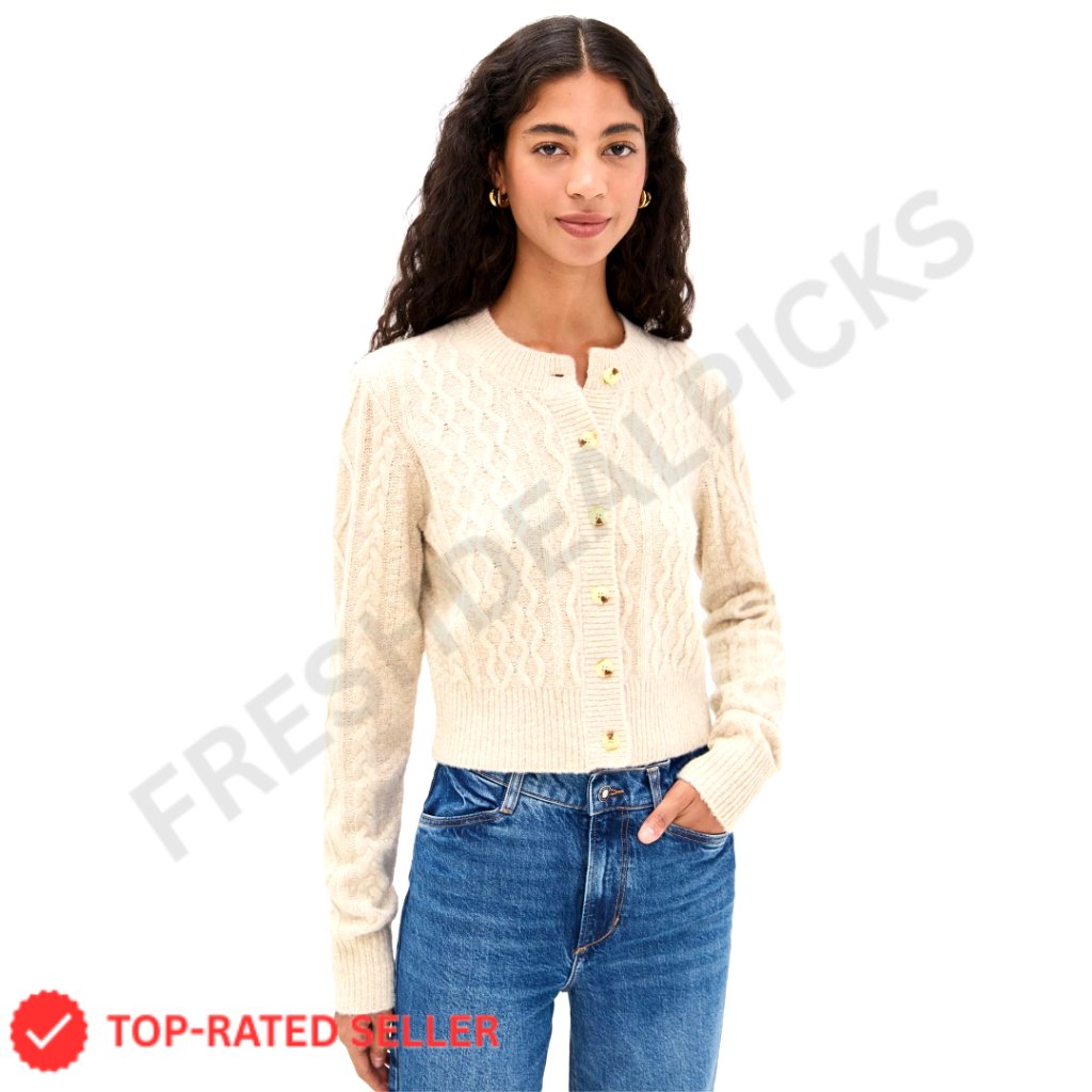 Lightweight Cable Knit Cardigan Stretch Ribbed Trim Elegant Chic Sweater